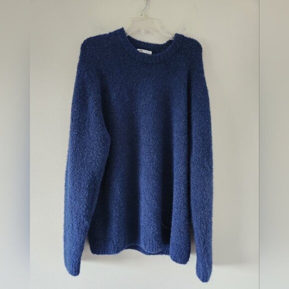 NWT ZARA | Boucle Crewneck Sweater Navy Blue Mens Sz XL - Picture 1 of 6
